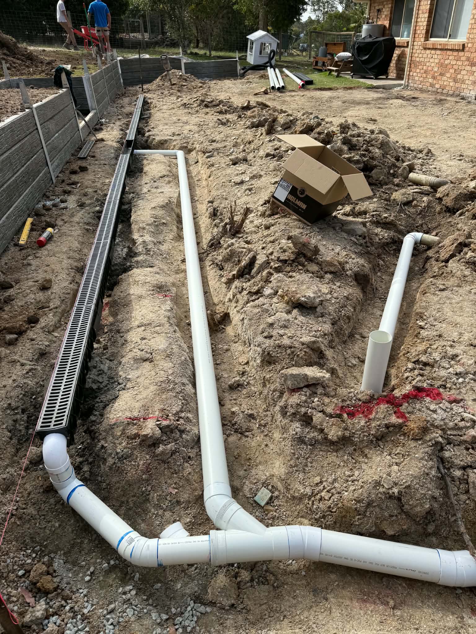 Stormwater drainage pipes being installed on site